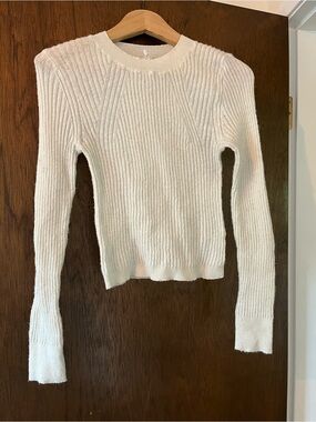 Ivory Ribbed Crewneck Sweater - Classic Everyday Pullover